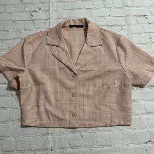 Brandy Melville Pink Plaid Button Down Shirt